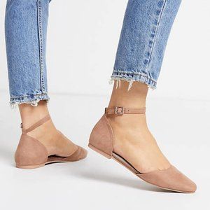 Taupe Ballet Flats with Ankle Strap